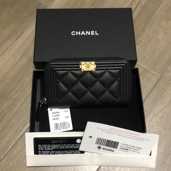 CHANEL Handbags - Caviar Quilted Boy small zip around wallet black